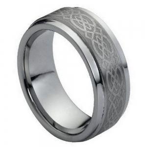 Brushed Center Laser Engraved Celtic Pattern - 9MM Band
